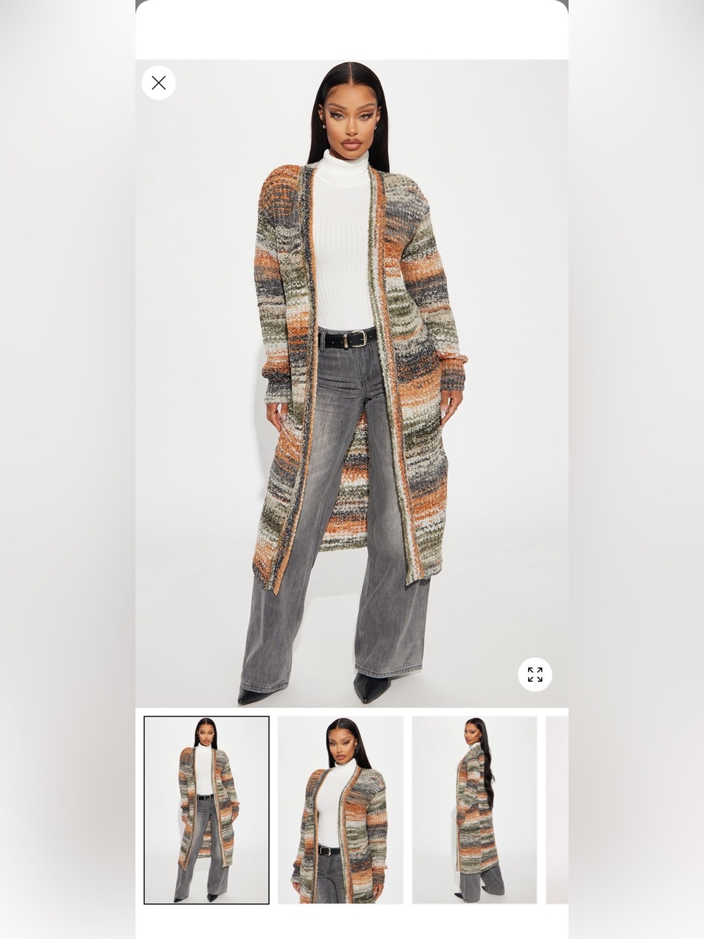 Long Open-Front Striped Cardigan Sweater - Multicolor